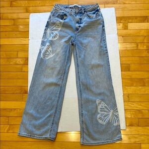 TINSELTOWN Light Washed Blue Denim Butterfly Pront Flare Jeans Size 7